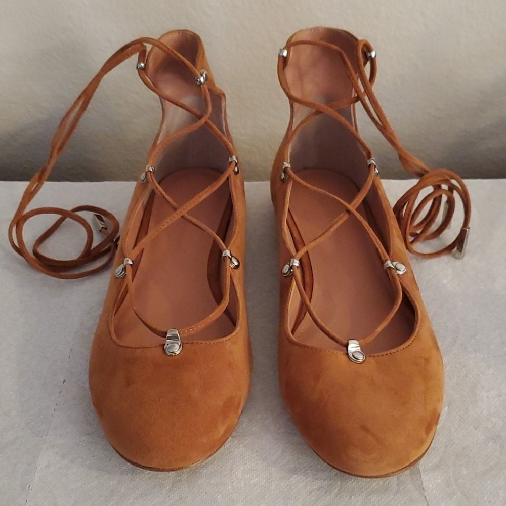 Sigerson Morrison Brown Suede Lace Flats Shoes 8B